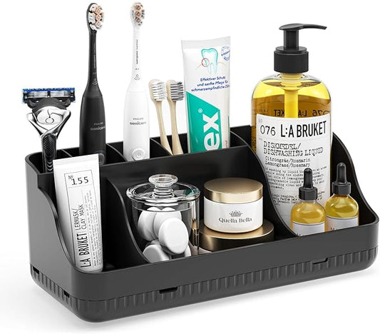 Bathroom Counter Organizer and Storage, 7 Slots Detachable Toothbrush Holders for Bathrooms, Anti-Slip Electric Toothbrush and Toothpaste Holder Countertop Vanity Organizer Accessories for Adults Kids
