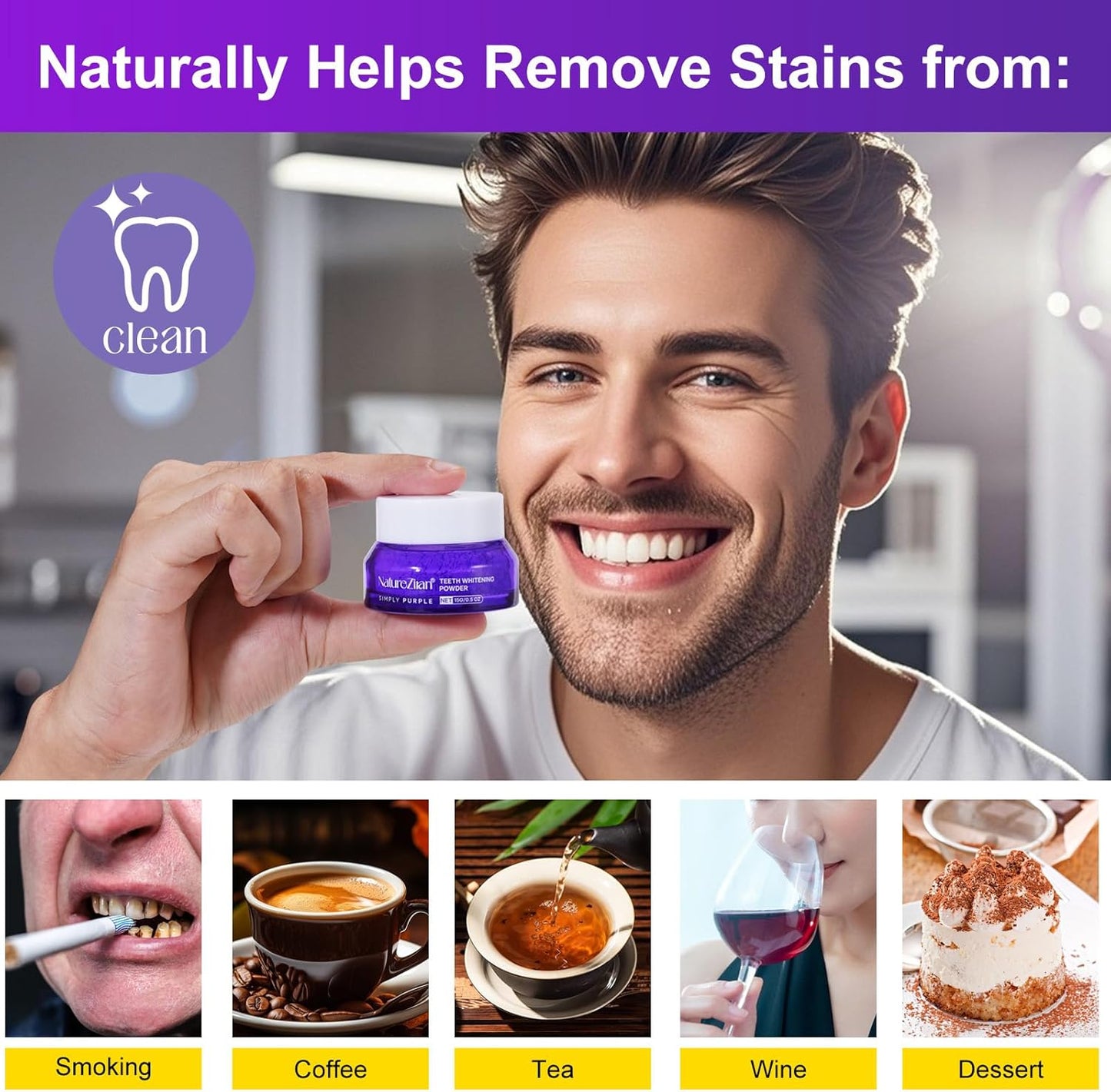 Teeth Whitening Powder - Teeth Whitening - Removes Stains - No Sensitivity - Toothpaste Power - Breath Freshener - for Coffee, Tea and Tobacco Stains 15g