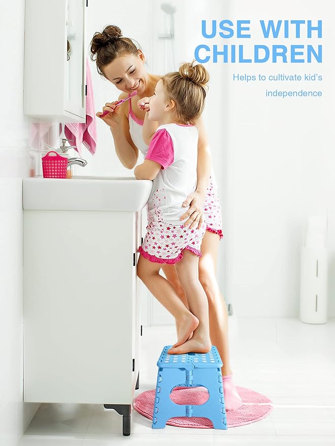 Dyforce Folding Step Stool 11 Inch, Durable Kids Step Stool, Heavy Duty Step Stools for Adults, Compact Foot Stools, Light-Weight Toddler Step Stools for Kitchen, Bathroom, Holds Up to 300 lbs (Blue)