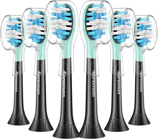 Aoremon Replacement Toothbrush Heads for Philips Sonicare C3 Premium Plaque Control HX9044/65 G3 Gum Care HX9054/65 W3 4100 5100 6100 7500 C1 C2 Flexcare Diamondclean HealthyWhite, 6 Count, Black