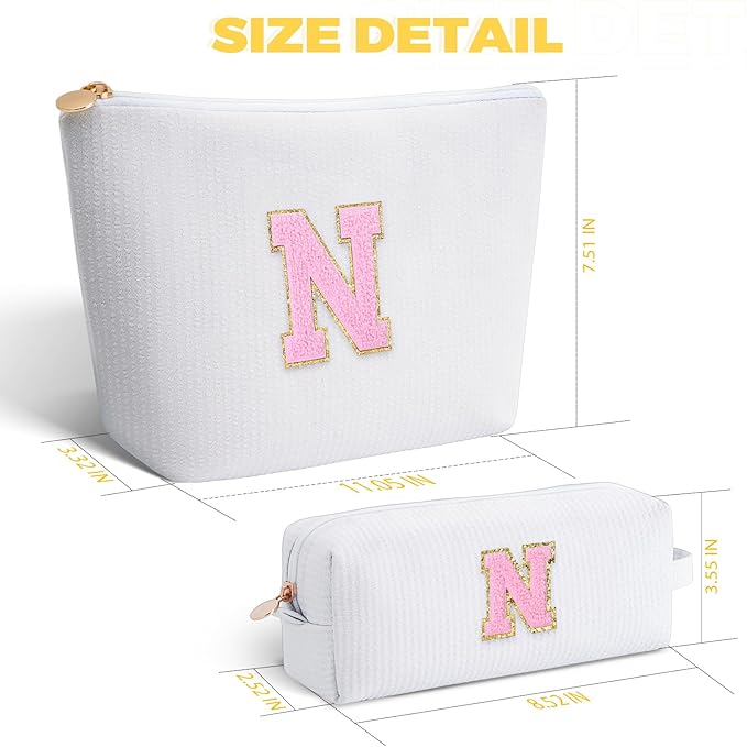Personalized Makeup Bag for Women Girls - Fashion Cosmetic Bag Trendy Travel Toiletry Bag with Initials Letter - Teen Gifts - White,N