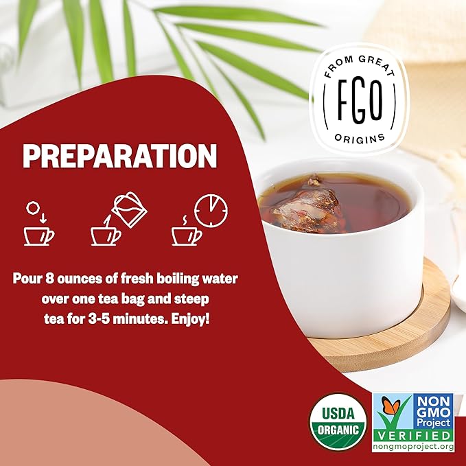 FGO Organic Rooibos Tea, 100 Count, Eco-Conscious Tea Bags, Caffeine Free, Packaging May Vary (Pack of 1)