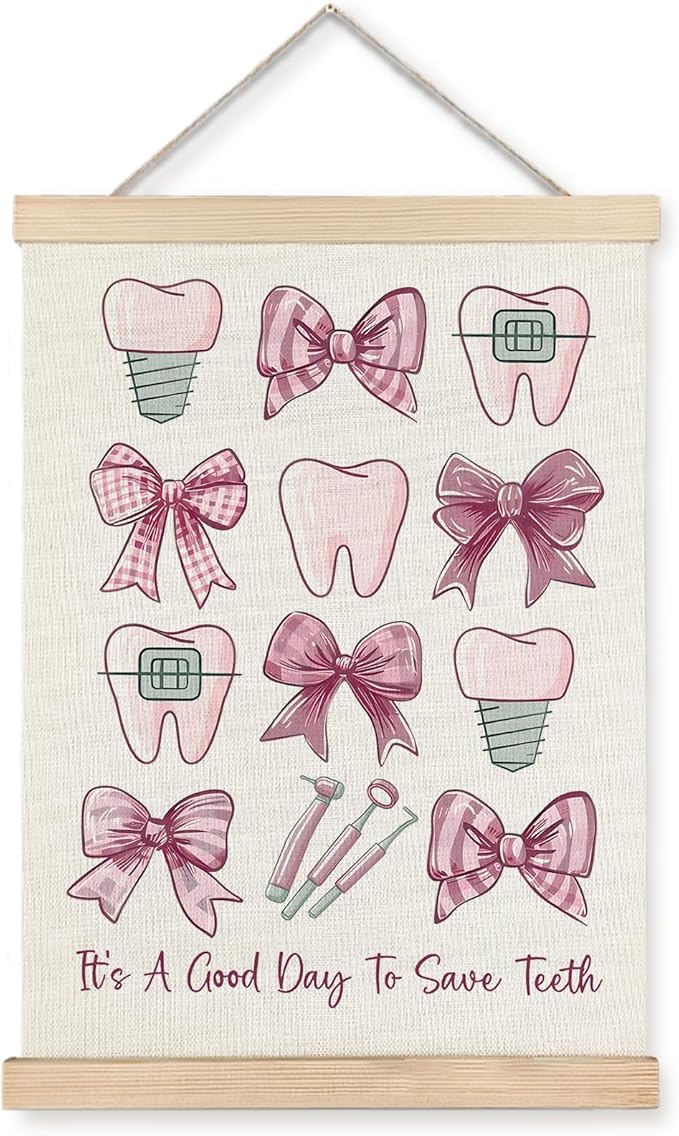 Yomisex Dentist Gifts Wall Art Poster, Dental Hygienist Assistant Office Gifts for Women, Pink Teeth Stuff Wall Art Framed for Dentist Office Home Decor, 12x16 Inch-(Pink)