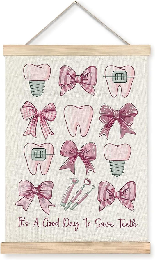 Yomisex Dentist Gifts Wall Art Poster, Dental Hygienist Assistant Office Gifts for Women, Pink Teeth Stuff Wall Art Framed for Dentist Office Home Decor, 12x16 Inch-(Pink)