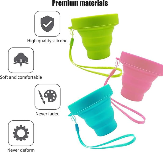 Silicone Collapsible Water Cup,Outdoor Folding Reusable Mug with Lid Lanyard,Camping Travel Hiking Expandable Drinking Jug,Portable BPA Free Food Grade Container,170ml/6oz(3pcs)