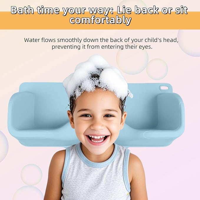 Portable Hair Washing Station for Kids, Toddlers, Tear-Free Shampoo Bowl with Neck Support, Silicone Hair Wash Basin for Sink or Bathtub,Blue