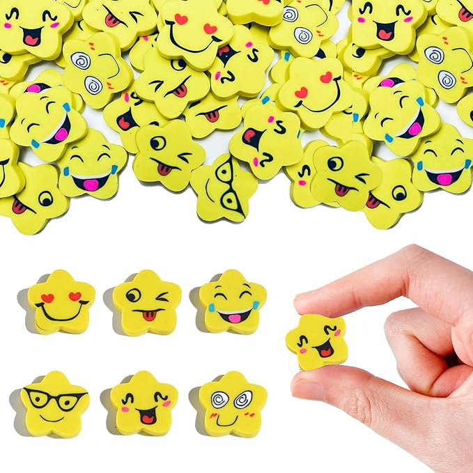 Kleeblatt Large Starfish Emoticon Erasers for Kids Bulk, 60 PCS Big Large Fun Desk Pets for Kids Classroom, Treasure Box Prizes,Party Favors for Kids Goodie Bags, Back to School Gifts for Students