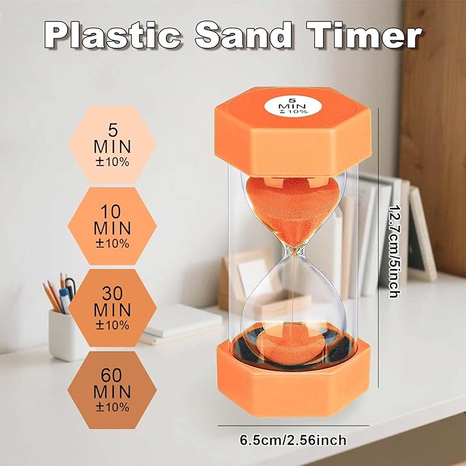 10 Minute Sand Timer Hourglass, Unbreakable Hourglass Sand Watch 10 Min, Reloj De Arena 10 Minutos, Colorful Plastic Hour Glass Sandglass for Classroom Games （Orange