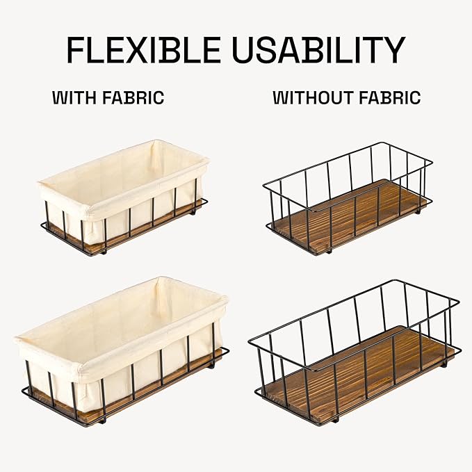 BAOBAB WORKSHOP Set of 2 Wooden Bathroom Baskets Organizer & Storage - Basket for Bathroom & Kitchen Decor - Toilet Tank Tray - Toilet Paper Basket for Back of Toilet Organizer