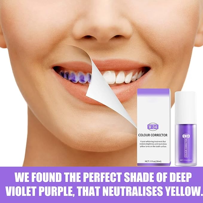 Purple Toothpaste for Teeth Whitening 2pcs Teeth Refresher Purple Color Corrector Booster Toothpaste 3D Teeth Whitening Kit for Tooth Stain Removal Enhances Tooth Brightness