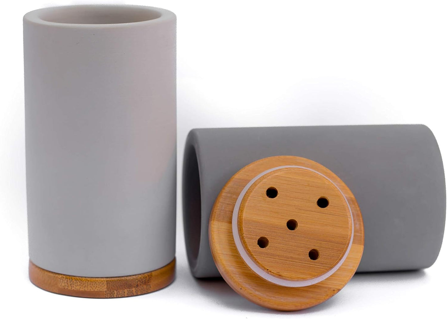 Matani Bamboo Toothbrush Holder Diatomite Tooth Brush Organizer - Storage Stand for Small Bathroom & Counter - Removable Base & Drain Holes, Water-Absorbent & Quick-Drying (Light Grey)