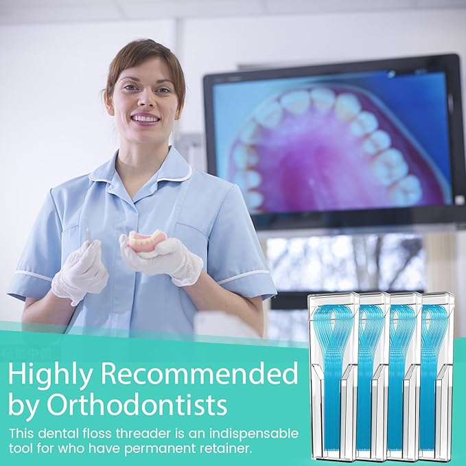 Floss Threaders, 400 Count Threaders for flossing, Dental Floss Threader for Braces, Bridges, Implants, Permanent Retainer (Pack of 4)