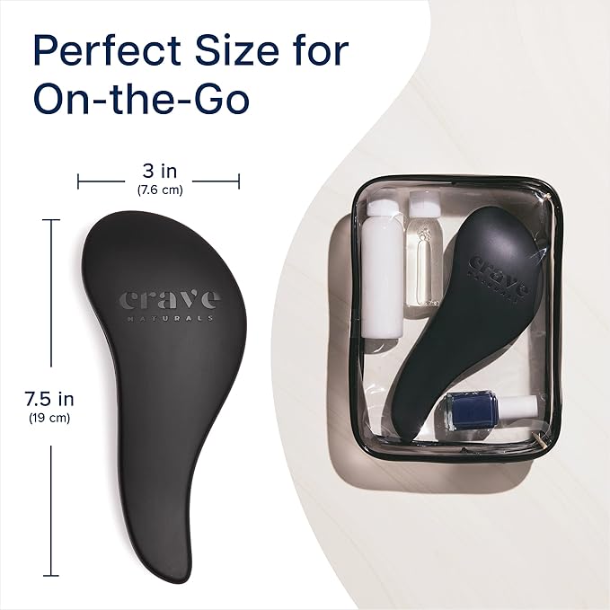 Crave Naturals Glide Thru Detangling Brush, Detangler Brush for Curly, Straight, Wet and Dry Hair Comb for Adults and Kids, Hair Accessories for Women, Black