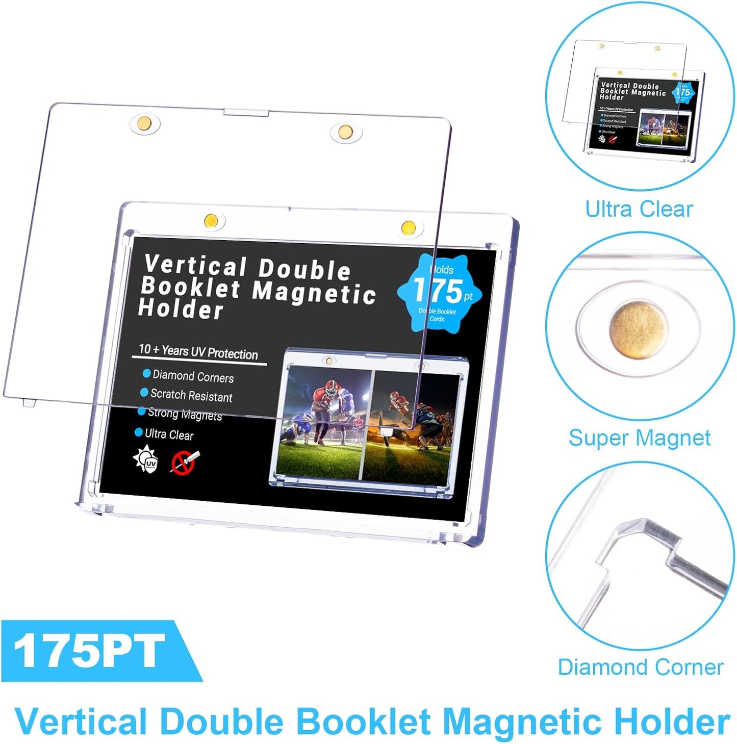 2-Pack Vertical Booklet Magnetic Card-Holder - 175PT Booklet Case-UV Protection, One Touch Booklet Magnetic Card Holder Fit for National Treasure Cards, Script Cards Storage and Playbook Cards Display