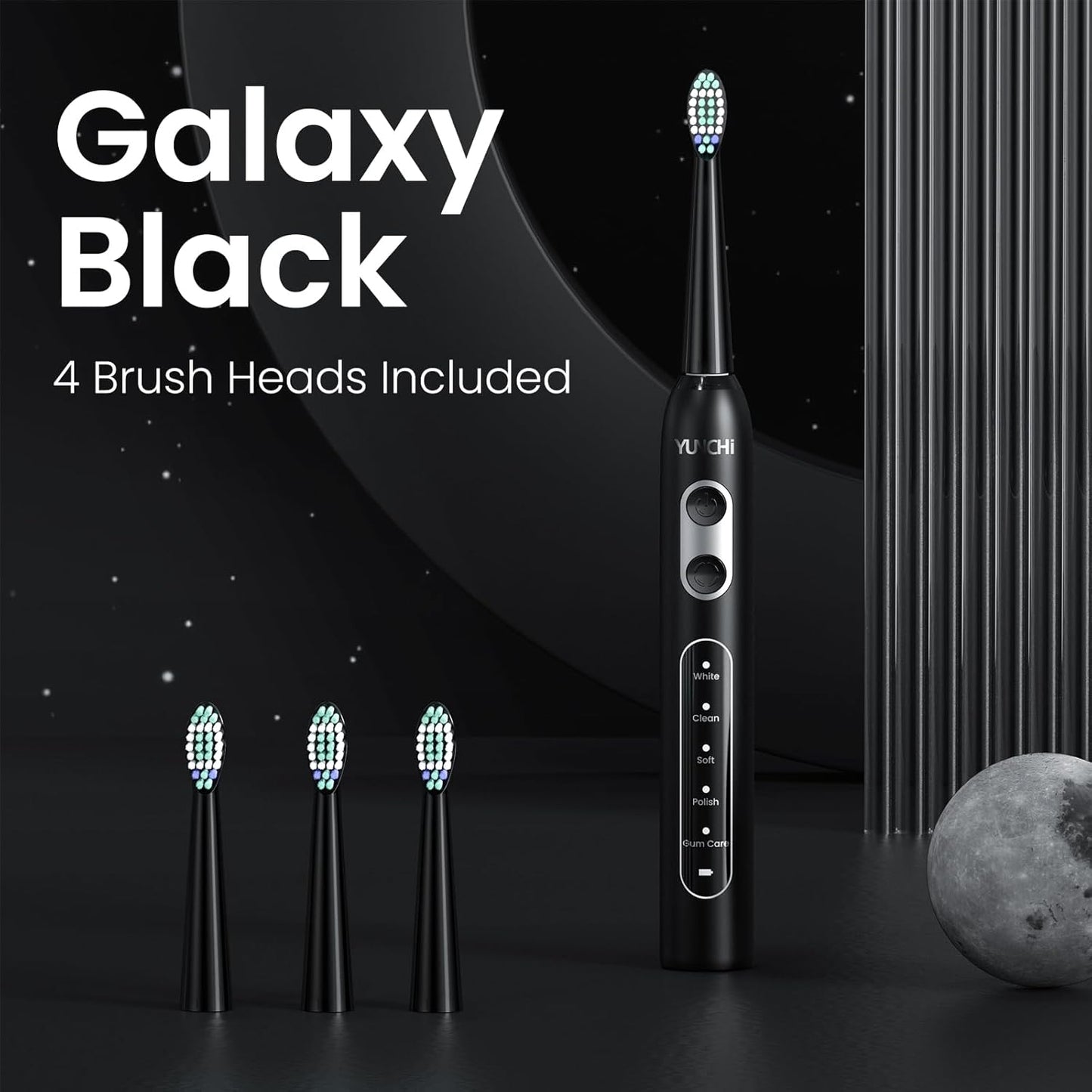 YUNCHI Sonic Electric Toothbrush for Adults and Kids, Black Electric Toothbrush,55 Days Last USB Rechargeable Toothbrush, 5 Modes, 4 Brush Heads, 2-Min Smart Timer, IPX7 Waterproof