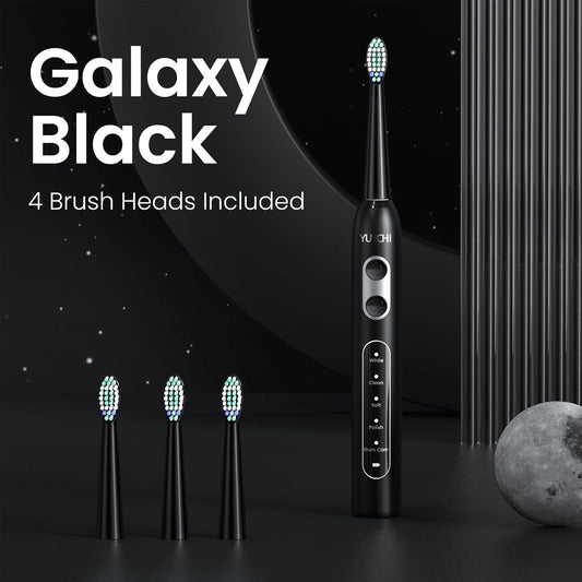 YUNCHI Sonic Electric Toothbrush for Adults and Kids, Black Electric Toothbrush,55 Days Last USB Rechargeable Toothbrush, 5 Modes, 4 Brush Heads, 2-Min Smart Timer, IPX7 Waterproof