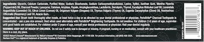 Nature's Answer Periobrite Activated Charcoal Toothpaste | Tooth Whitening, Plaque Removing, Peppermint Flavored Stain Remover | Flouride-Free, Gluten-Free, No Preservatives & Vegan 4oz