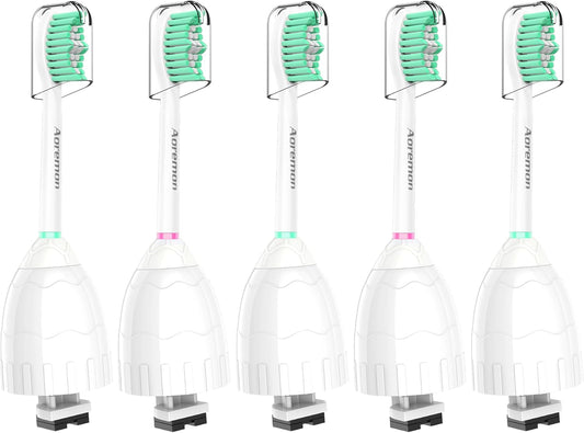 Aoremon Replacement Heads Compatible with Sonicare E-Series, Toothbrush Heads Come with Caps Fit for Sonicare Essence Xtreme Elite Advance and CleanCare Screw-on Toothbrush Handles, 5 Pack