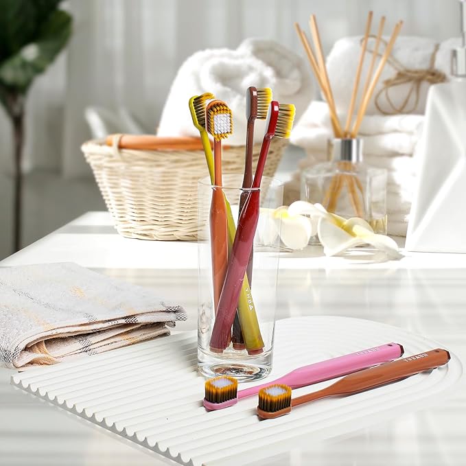 Extra Soft Toothbrush for Sensitive Gums, Wide Head Soft Bristle Toothbrush with Soft Flossing Micro Nano Bristles for Adults, Pregnant Women, Elderly, Braces, 12pcs