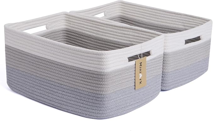 Large Storage Baskets for Shelves, Closet Organizers Bins for Clothes Blanket Towels, Baby Nursery, Toy Baskets Box, Woven Rope Baskets, 17 x 13 x 7.5”, 2 Packs Gradient Grey