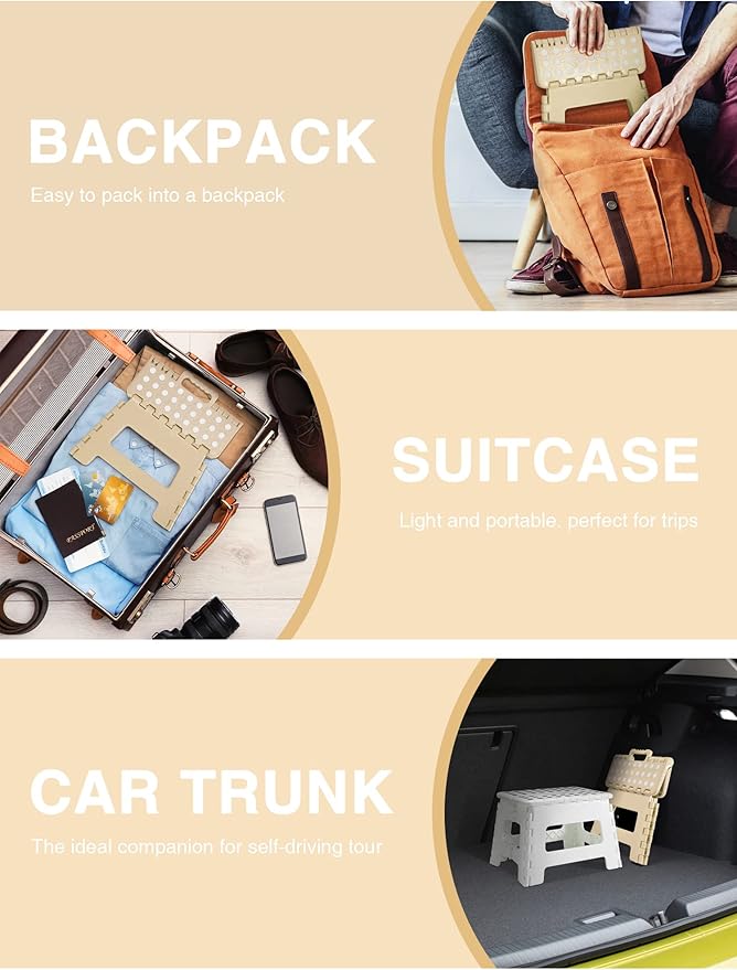 Dyforce Folding Step Stool 9 Inch, Kids Step Stool, Heavy Duty Step Stools for Adults, Compact Foot Stools, Light-Weight Toddler Step Stools for Kitchen, Bathroom, Holds Up to 300 lbs (Khaki)