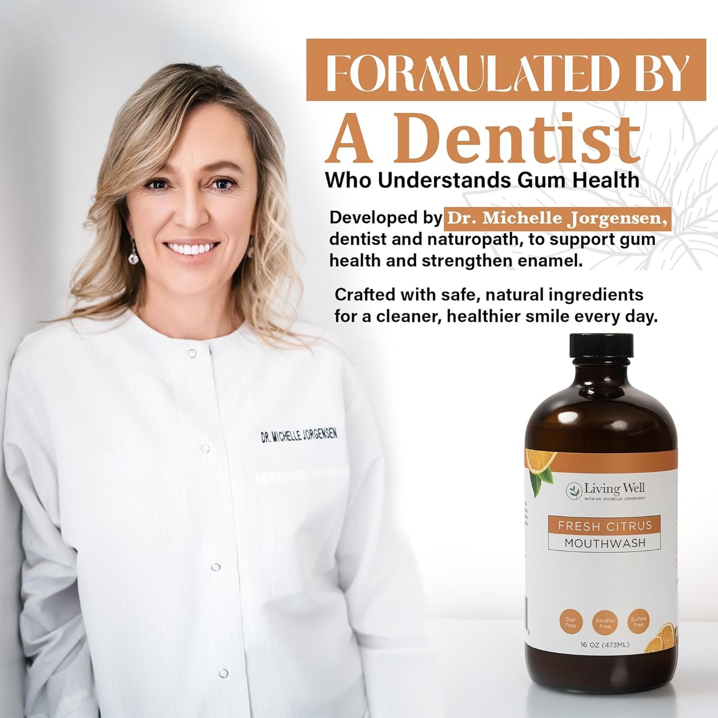 Living Well with Dr. Michelle Fresh Citrus Remineralizing Mouthwash | Hydroxyapatite & Colloidal Silver Formula | Alcohol-Free, Natural & Organic | Fluoride-Free Mouth Rinse