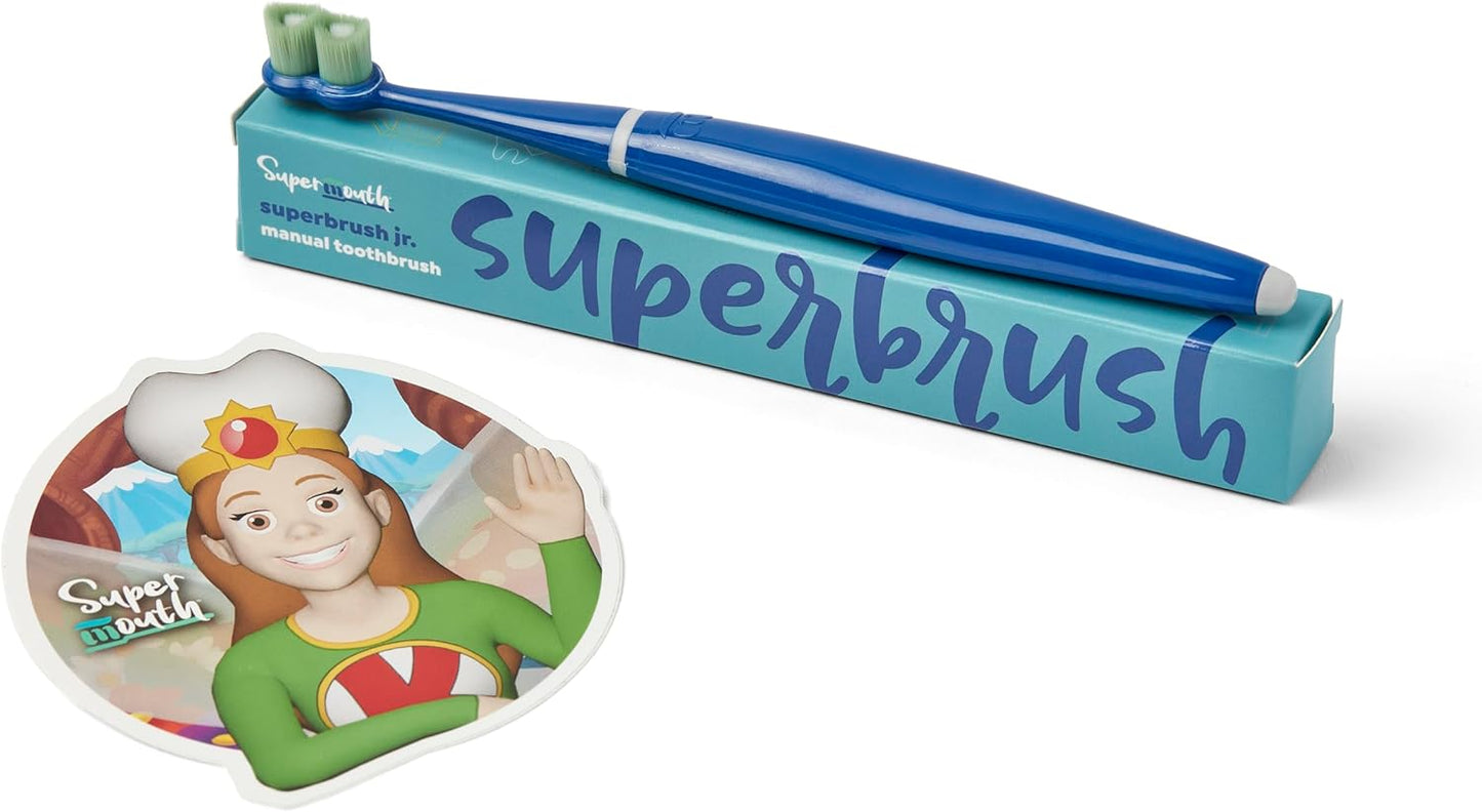 SuperMouth® SuperBrush Jr.® Kids Manual Toothbrush – Soft Patented SuperBristles® Clean Baby Teeth 30X Better, Gentle Plaque Removal, Augmented Reality Teaches Proper Brushing
