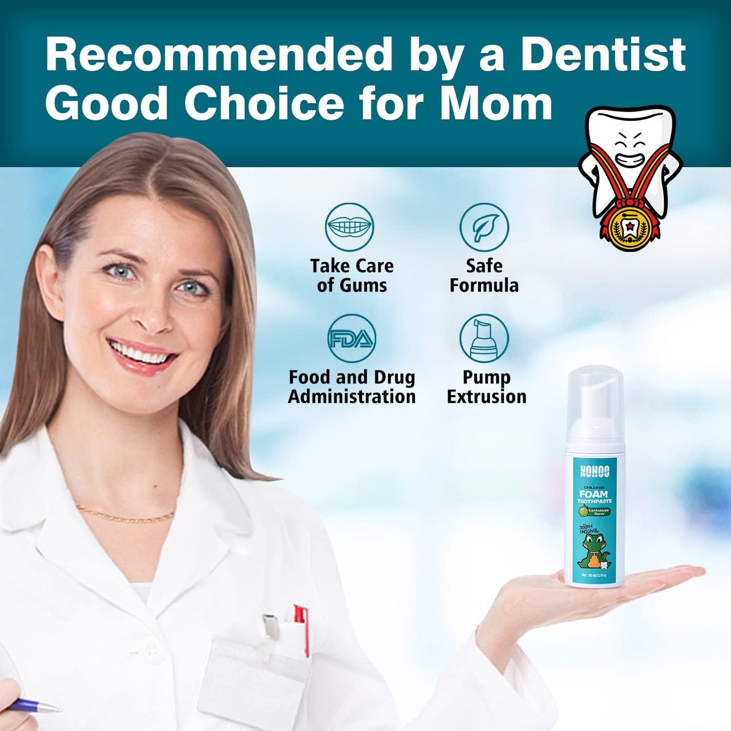 NOHOO Kids Foam Toothpaste with Fruit Flavor,Fluoride Free Natural Formul, Foam Toothpaste for Electric Toothbrush,Suitable for Toddler's Oral Cleaning and Cavity Prevention(Orange+Cantaloupe)