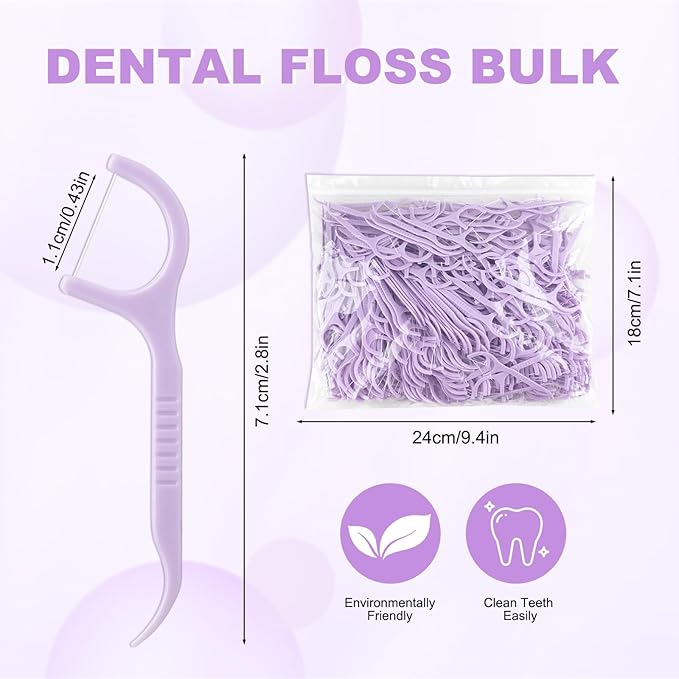 Bulk Floss Picks Dental Floss Sticks Bulk for Teeth, Floss Picks Dental Floss Picks Bulk for Family, Travel, Braces & Sensitive Teeth Dental Hygiene Essentials (500,Purple)