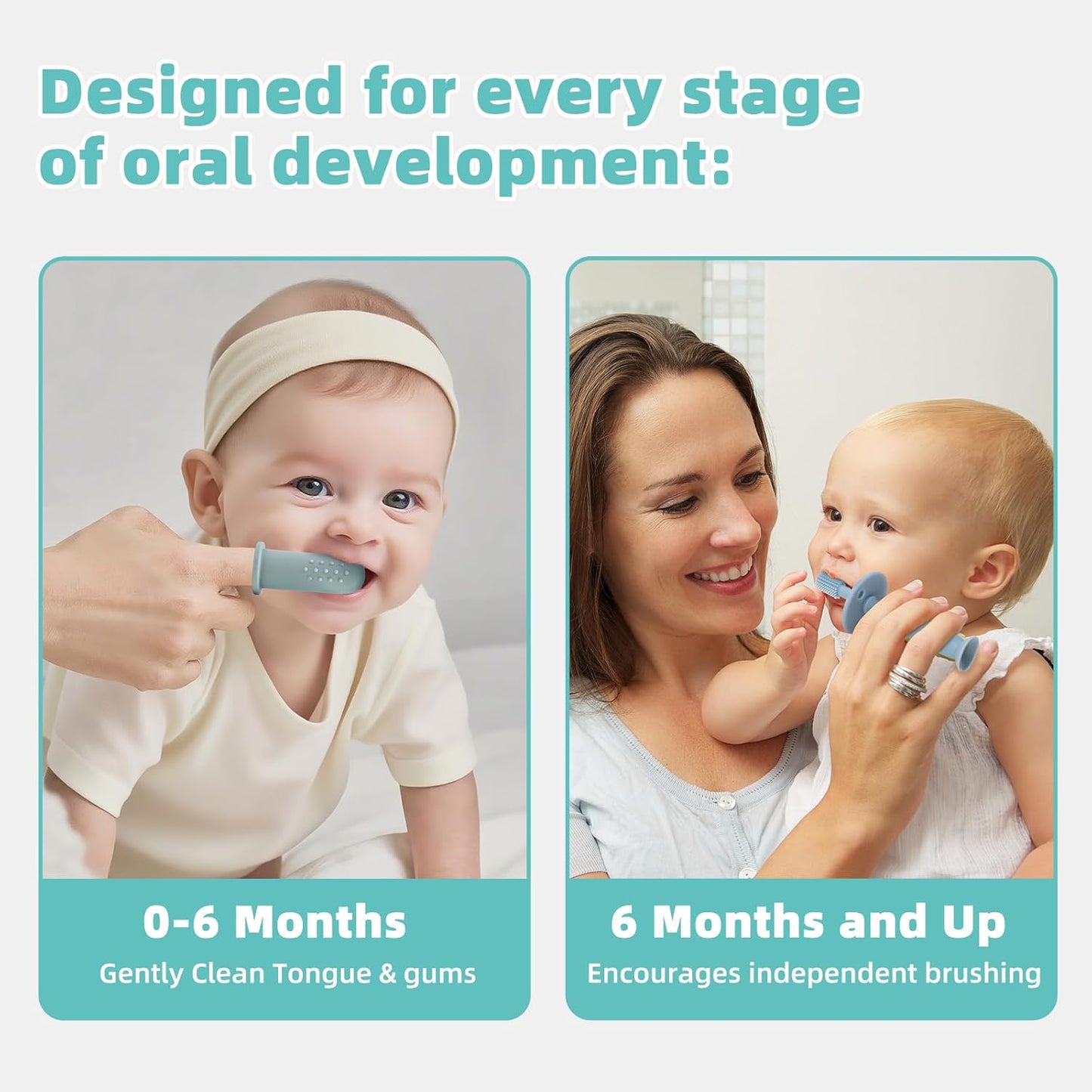 BumbleBee 360° Silicone Toothbrush & Finger Toothbrush Set - Soft Silicone Toothbrush for Baby, Infant Toddler - Baby Training Toothbrush Set Oral Care Kit - Misty Blue