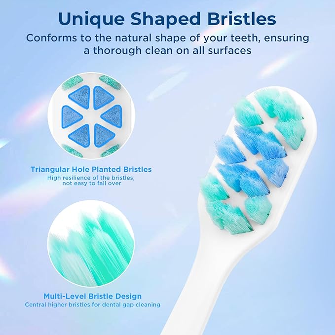 Soft Bristle Toothbrush, Micro Nano Flossing Toothbrushes with Multi-Layered Shaped Bristles for Whiten Teeth and Removes Plaque, Designed for Sensitive Teeth & Gums-White Head