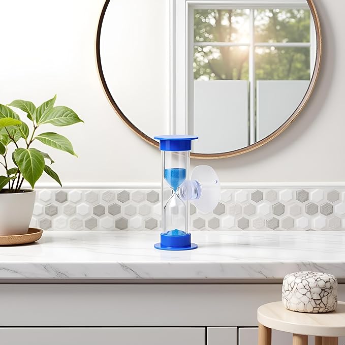 2Pcs Blue Toothbrush Timer for 2mins Sand Clock Timer 2 Minute Sand Timer, Plastic Suction Cup Hourglass Sandglass Desktop Ornament Party Favors