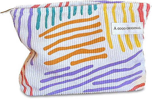 STARDW Cute Makeup Bag Aesthetic Cosmetic Bags for Women Girls, Travel Toiletry Bag Large Capacity Zipper Makeup Pouch, Purse Organizer Pouches,Canvas Lining (Colorful Stripes)