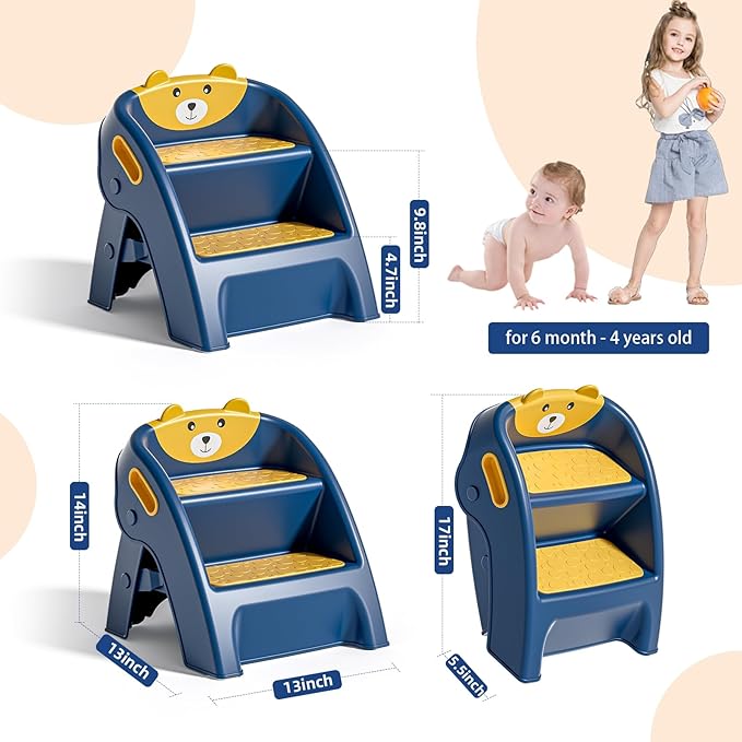 Folding Toddler Step Stool for Bathroom and Potty Training,Anti-Slip, Anti-Tip A-Frame Design with 10-Second Setup-Potty 2 Step Stool for Kids