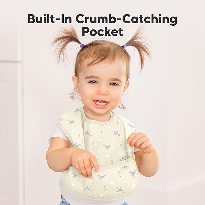 KeaBabies 3-Pack Waterproof Baby Bibs for Eating - Lightweight Toddler Feeding Bibs with Large Food Catcher, Mess Proof, Food-Grade Baby Eating Essentials, Easy to Put On & Clean (Marine Muse)