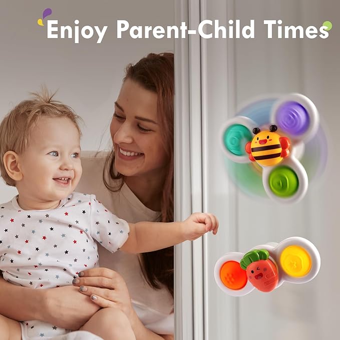 ALASOU 3PCS Pop Suction Cup Spinner Toys for 1 Year Old Boy Girl|Novelty Spinning Tops Toddler Stocking Stuffers|Baby Bath Toy for Kids Ages 1-3|1 Year Old Boy Christmas Birthday Gift for Infant