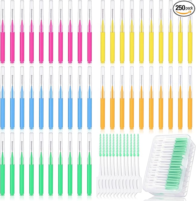 Zopeal 250 Pcs Interdental Brush for Braces Disposable Braces Flossers Dental Picks Floss Toothpick Dental Teeth Flossing Head Oral Hygiene Flosser Toothpick Soft Cleaning Tool (Cute Color)