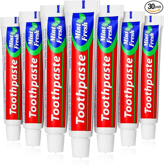 30 Tubes Bulk Travel Size Toothpaste,Extra Small 0.35oz Small Toothpaste Travel Size Bulk 0.8x3.5 inches Peppermint Mini Disposable Toothpaste for Hotel,Guests,Homeless,Charity