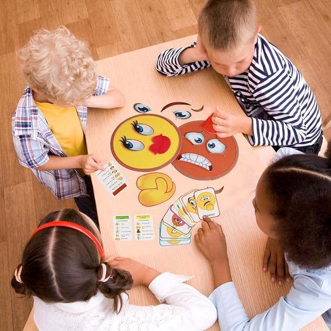 Thought-Spot Emotions Canvas Activity Set Social Learning Activity Game for Kids Make Faces Describe Express Feelings 2 Canvases 12 Double Sided Emotion Cards 55pc Facial Expressions Preschool