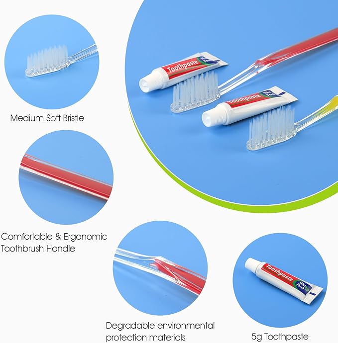Homvle 48 Packs Disposable Toothbrushes with Toothpaste, Individually Wrapped Travel Toothbrush and Toothpaste Buld for Travel Size Toiletries, OCC, Airbnb, Dentist, Office/4 Colorful