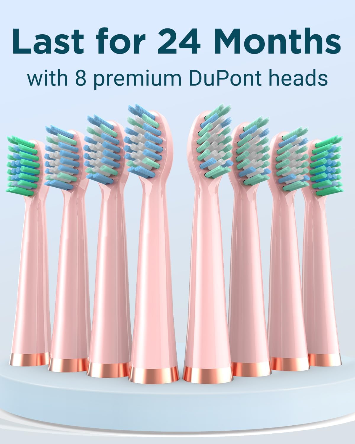 Rtauys M5 Sonic Electric Toothbrush for Adults and Kids - Rechargeable Electric Toothbrush Kids Ages 12+ and Adults with 8 Brush Heads & Travel Case, 120 Days Battery Life - Pink