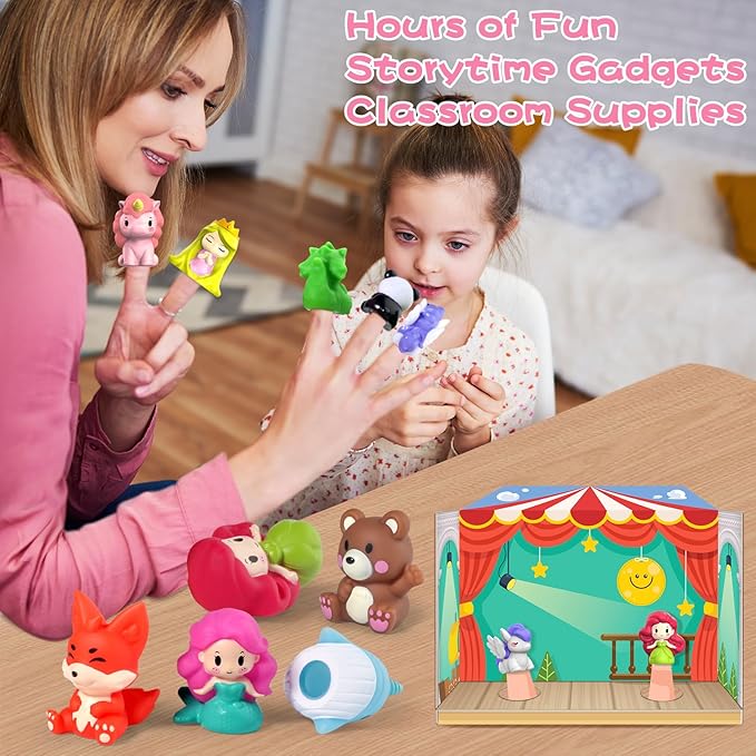 Oriate Fairy Tale Finger Puppets Toddler Toys, Story Time Puppets with Pretend Play Stage, Toddler Bath Toys with Storage Bag, Bathtub Party Favors Easter Basket Stuffers 12m 10Pcs