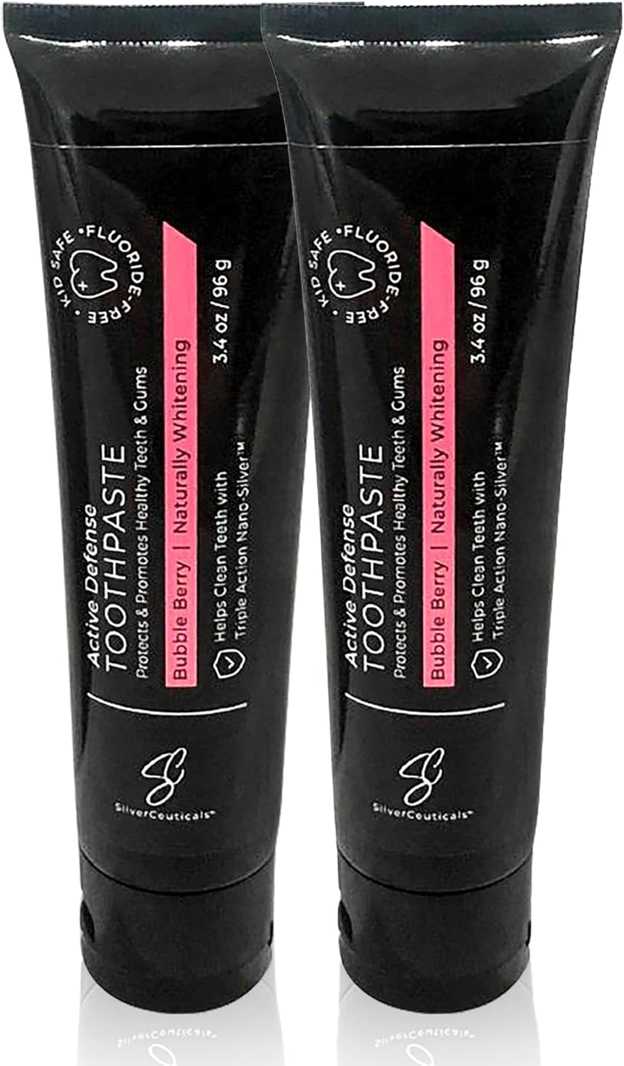Colloidal Silver Toothpaste - Bubble Berry - Remineralize Tooth Enamel - SLS & Fluoride Free Cavity Protection - Gum Health - Bad Breathe - Gingivitis - Coral Calcium & Xylitol - 3.4oz - Pack of 2