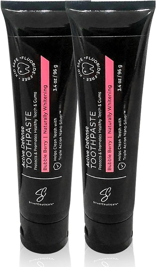 Colloidal Silver Toothpaste - Bubble Berry - Remineralize Tooth Enamel - SLS & Fluoride Free Cavity Protection - Gum Health - Bad Breathe - Gingivitis - Coral Calcium & Xylitol - 3.4oz - Pack of 2