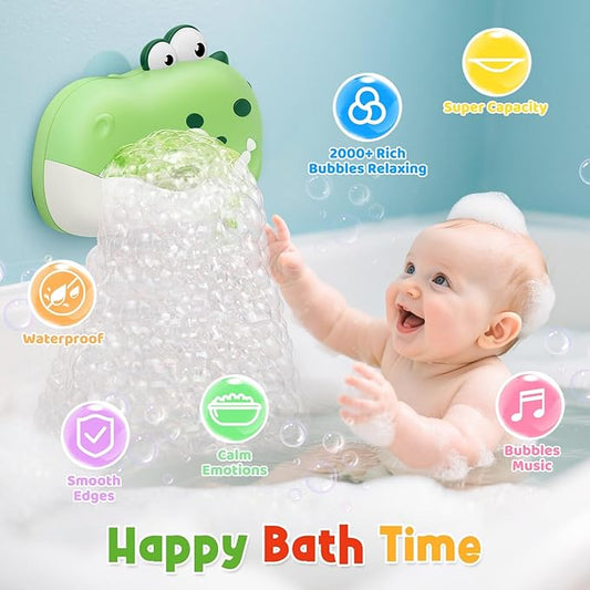 Baby Bath Toys, Rechargeable Dinosaur Bath Bubble Machine with Music, Bathtime Bathtub Toys for Toddlers Christmas Birthday Gifts, Bubble Maker Toys for Kids Ages 1-3 4-8 Baby Gifts(Green)