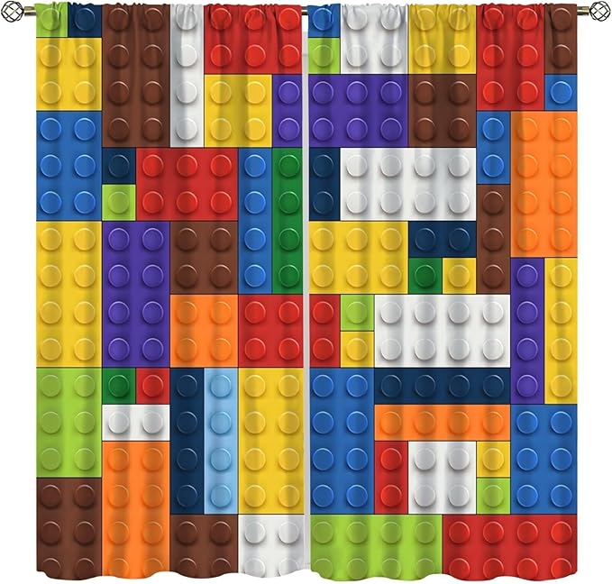Kids Boy Curtain Blocks Toy Abstract Outline Colorful Geometric Brick Print Curtain for Boys Girls Nursery Room Curtains 42x45 Inch 2 Panels(Decor Curtains