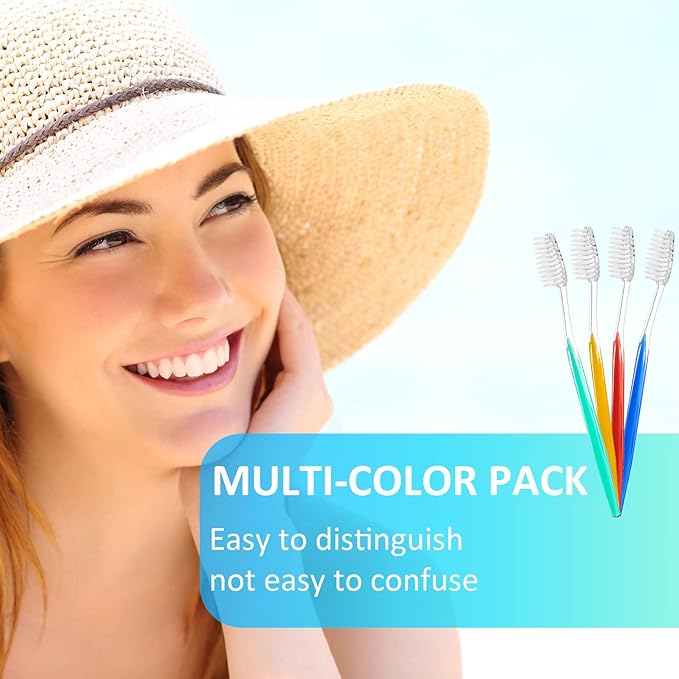 Patelai Disposable Toothbrushes Individually Wrapped Toothbrushes Medium Soft Bristle Tooth Brush Manual Disposable Travel Toothbrush Set for Adults Kids Travel Toiletries, 4 Colors (100 Pieces)