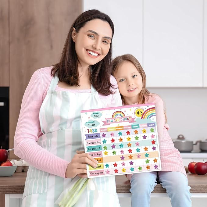 Reward Chart for Kids,Magnetic Behavior Chore Chart for Kids at Home,26 Rainbow White Chore Charts,1960 Star Stickers,56 Reward Stickers,Incentive Chore Chart to Develop Responsibility and Good Habits
