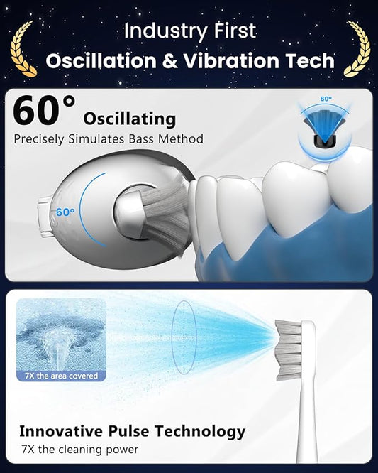 Electric Toothbrush with Water Flosser 3-in-1 Combo, Oscillating & Vibrating Dual Action Flossing Toothbrush, Clean Plaque& Teeth, Portable, 5 Brush Heads, Sonic Electric Toothbrush for Adults