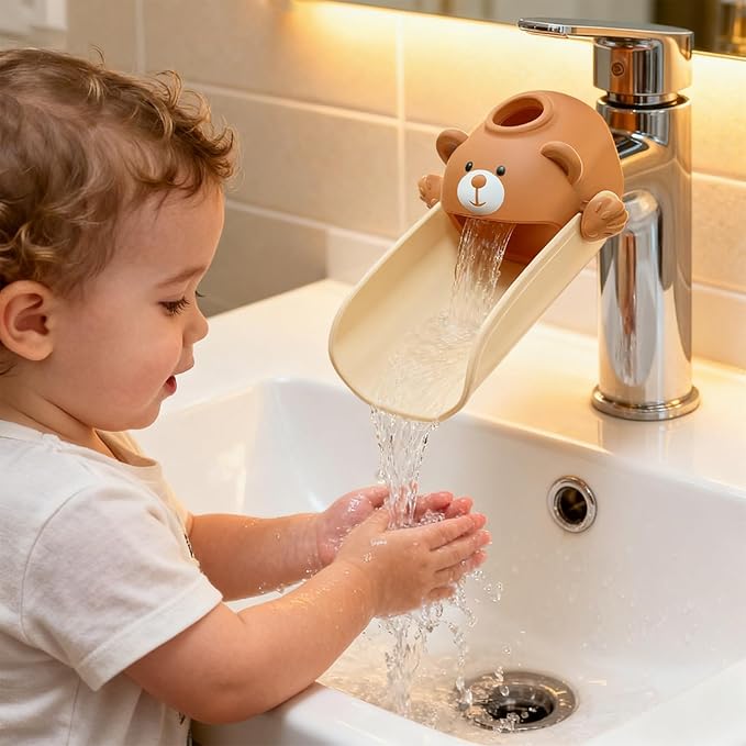 Skyroku Faucet Extender for Toddlers, Sink Extenders with Temperature Sensitive for Kids Hand Washing Sink Faucet Extension,Suitable for Bathroom Sink, Kitchen,Bathtub.(Brown) (Brown&Grey)